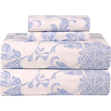 Rascot Blue Floral 100% Cotton Flannel Sheet Set